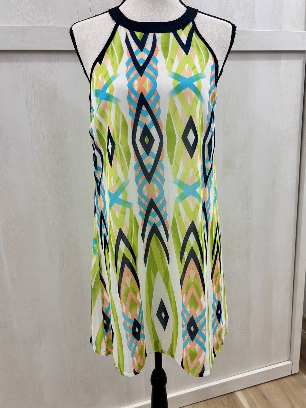 Young Threads Geometric Halter Neck Shift Mini Dress